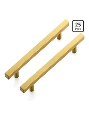 25 pk Gold Cabinet Handles Ravinte 5 in Brushed Brass Square Drawer Pulls Modern